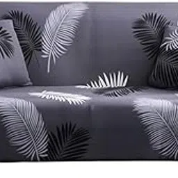 KRISHYAM Stretch Sofa Covers - 3 Seater Couch Slipcover | Non-Slip, Stain-Resistant Leaf Patterned Soft Fabric Furniture Protector (Grey Black White)-picture-25