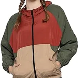 CHKOKKO Womens Stylish Oversized Windcheater Hoodie Jacket with Zip Closure Lightweight Sportswear for Running Travel Hiking Outdoor and Rainy Season Wear-picture-18