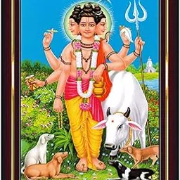 Lord Dattatreya Swamy Gurudatta Dattaguru Wall Painting Framed Home Decor (Wood,Matte,Brown,Small Size,6 x 8 Inch) B841S-picture-10