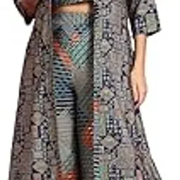 claura Geometric Printed Chanderi Silk Top & Palazzos with Jacket.-picture-31