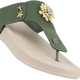 Women's Soft PU Slip-On Green Strap Slides with Flexible Sole-picture-43