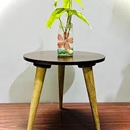 Wooden Cave Small Pretty Round Wooden Foldable Side Table| Plant Stand, Stool for KIds Room,Bedroom, Livingroom| Utility Storage Tables| Home Decorations Items (Brown)-picture-50