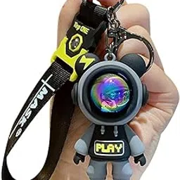 zyzta Space Astronaut design Rubber/Silicone Keychain with Long Strip and hook, Car Bike Gifting Keyring, Black Key chain-picture-48