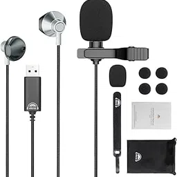 OKCSC AC300 USB Headphones for Laptop with Omnidirectional Lavalier Lapel Microphone Lightweight USB Headset 6.5 FT Length Wired Earbuds with Volume Control for Video Music Recording Live Room Silver-picture-26
