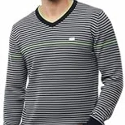 forwards V-Neck Striped Full-Sleeve Knitted Sweater for Men [Neon Series]-picture-32