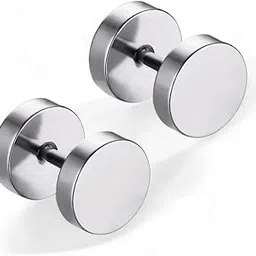 shree ju ™ Trendy Round Barbell Dumbbell Studs Earrings Screw Back Piercing Stainless Steel Bali Fashion Jewellery For Men Women Boys Girls Unisex image 1