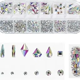 12 Grids Nail Art Rhinestones Set, Flatback Round & Multi-Shape Glass Nail Decorations,3D Nail Charms Nail Diamonds Kit for Women (Multicolor)-picture-23