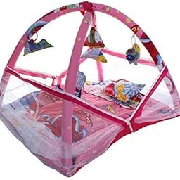 Bezzilish Home Baby Cotton Bedding Set with Mosquito Net, Play Gym and Hanging Toys (Pack of 1, Pink)-picture-25