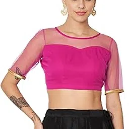 studio rasa Women's Net Embellished Readymade Saree Blouse for Wedding Festive Party-picture-58