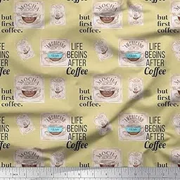 Soimoi Beige Cotton Cambric Fabric Mocha,Latte & Americano Coffee Beverages Decor Fabric Printed Meter 56 Inch Wide-image-13