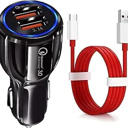 30W Car Charger for Google Pixel 8 Original QC Adapter Type C 3.0A High Speed Fast Turbo Charge QC 3.0 Smart Dualport with 1m Type-C Red Dash Charging & Sync Cable (Black, STLT.B2)-image-77