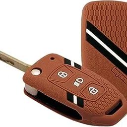Keyzone® Striped Silicone Key Cover Compatible for Tata Curvv, Nexon, Harrier, Safari, Altroz, Punch, Tigor, Tiago 3 Button Flip (Brown)-picture-24