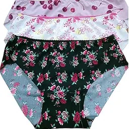 asjar Women’s Cotton Ice Silk Printed Seamless Panties Medium Waist Briefs Ladies Underwear Random Design Multicolor(Pack of 3)-picture-41