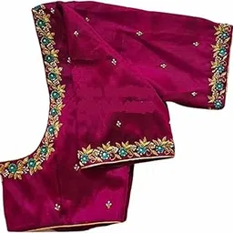 Maggam aari Hand Made Pink with Thread work blouse Piece 1- Meter unstriched-picture-18
