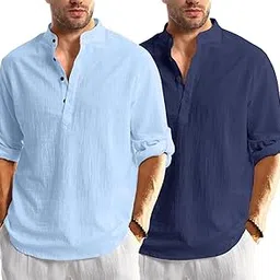 madhavista Men's Combo's of 2 Solid Cotton Blend Straight Kurta Shirt-picture-44