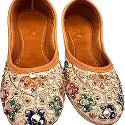 AUREZA Ventures Girls Ethnic Embroidered Jutti | Handcrafted Kids Footwear | Comfortable Slip-On Traditional Shoes for Festive & Casual Wear Cream-picture-42