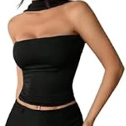 Solid Choker Neck Strapless Tube Tops for Women y2k Crop Tops image 1