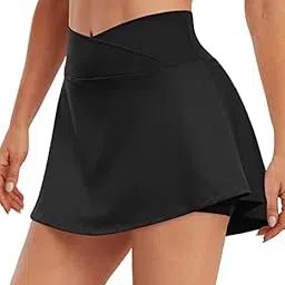 ed3size Pleated Tennis Skirts with Pockets for Women Cross Waist Athletic Golf Skorts Skirts with Shorts-picture-10