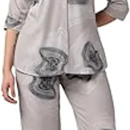 nightspree Women's Cotton Rayon Night Suit Pajama Set – Printed Sleepwear, (Grey-L)-picture-26