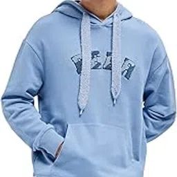 the bear house Men's Blue Relaxed Fit Self Design Cotton Casual Hoodie-picture-56