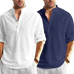 madhavista Men's Combo's of 2 Solid Cotton Blend Straight Kurta Shirt-picture-28