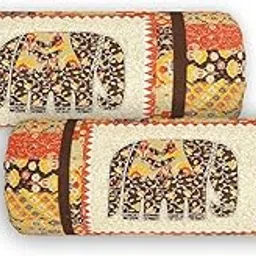 Thayan Bolster Cover Set of 2 | Cotton Blend Cushion Covers for Sofa Bed and Living Room Décor | Printed Elephant Motif with Traditional Design | Removable and Washable Decorative Covers | Brown-picture-18