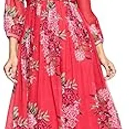 w for woman Crimson Red Printed Chiffon Flared Dress-picture-12