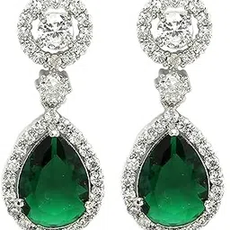 zeneme Fashion Rhodium Plated Brass Silver Toned Latest Fancy Tear Drop Dangle Earring For Women and Gifts For Girls-picture-45