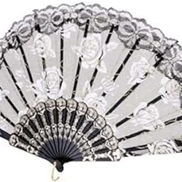 MERISHOPP 2xSweet Style Sequined Lace Rose Flowers Hand Fan Dancing Party Fan Black image 1