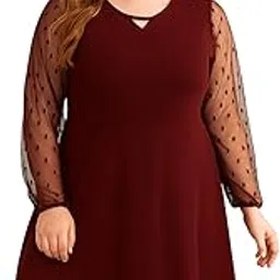 Women's Plus Size Contrast Mesh Full-Sleeve Cocktail Party Elegant Dresses-image-9