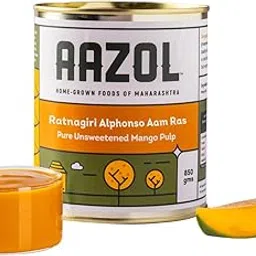 Aazol Ratnagiri Alphonso Aam Ras: Pure Unsweetened Mango Pulp - 850ml Tin | NO Preservatives | NO Added Sugar | GI Tagged Alphonso Mangoes | Export Quality-image-57