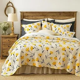 DaDa Bedding Fresh Botanical Bedspread Quilt - Yellow Fleur Floral Tulips Quilted Coverlet Set - Scalloped Edges Bright Vibrant Multi-Colorful - King Size - 3-Pieces-image-63