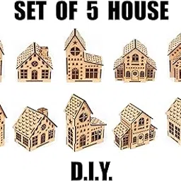 RAYSTAR DIY Decorative Wooden Doll House Models, Miniature Cottage House Set (Set of 5 House)-picture-16