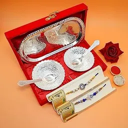 Piepot Rakhi Set for Brother | Rakhi for Brother and Bhabhi | Rakhi with Gift | Rakhi with Silver Plated Bowl Set & Roli Chawal | Greman Silver Bowl Set-picture-28