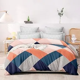 Wytomah Glace Cotton King Size 90X100 Inches Quilt/Duvet/Rajai/Blanket Cover with Zipper Closure (Peach V)-picture-47