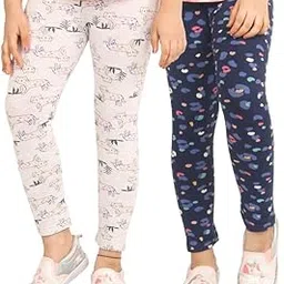 Real Basics Girls Cotton Printed Non-Transparent Regular Fit Ankle Length Leggings (Set of 2)-picture-17