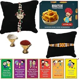 BOGATCHI rakhi for brother with sweets, rakhi for brother combo with sweets, rakhi and sweets for brother, rakhi with sweetsMysore Pak + Rakhi(2) + Roli Chawal + Rakhi Card|C89-picture-38