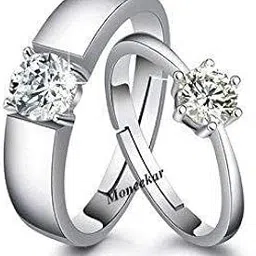 moneekar jewels 925 Sterling Silver Plated Metal Couple Promise Rings Combo for Women and Men-picture-16