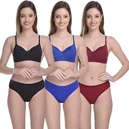 boleem Cotton Stylish Padded Regular Bra Panty Set/Non-Wired/Multi-Color / 3 Bras 3 Panty Set Combo/Lingerie Set for Women’s (Pack of 3)-picture-10