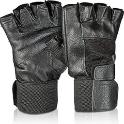 GymWar Sports Leather Gym Gloves for Men with Wrist Support Band for Weight Lifting and Exercise Black Color-image-1