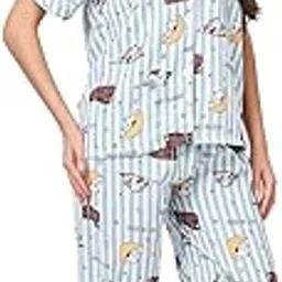 harsii zone Women’s Cotton Night Suit Set | Stylish Printed Shirt & Pyjama | Relaxed Fit Nightwear for Women-picture-11