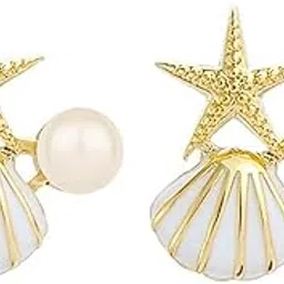 spiritrain Starfish Shell Pearl Stud Earrings for Women Teen Girls Boho Asymmetric Ocean Animal Cute Pink Colorful Sea Shell Star Glitter Crystal Cubic Zirconia Earrings for Summer Beach Vacation Fashion Jewelry-picture-43