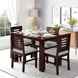 Sheesham Wood 4 Seater Dining Table Set for Home Hall || Solid Wood Dining Table with 4 Chairs for Hotels | Dining Room Sets - Walnut Finish-picture-33