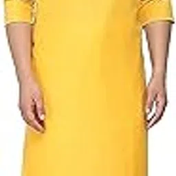 Men's Regular Fit Cotton Blend Long Yellow Kurta Pyjama Set-image-1