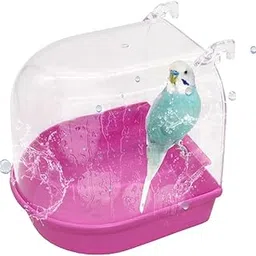 Sage Square Bird Bath Box, Friendly Color Caged Bird Bathing Tub for Small Birds Canary Budgies Parrots (Pink)-image-34