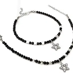 Aadita Oxidized Black Beads Star Fashion Anklet for Women and Girls Pair-image-45