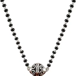 njels 925 Silver Mangalsutra for Women | Black Beads Necklace with Antique Oxidised Bead Pendant | 19 Inch Silver Mangalsutra with 925 Stamp | Ready to Gift Box Included-picture-11