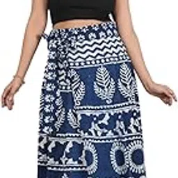 rai sahab Jaipur Cotton Hand Block Floral Printed Wrap Around Women’s and Girls Free Size Skirt Rapron(88426BLUE)-picture-39