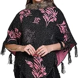 speed line hosiery Styilsh Woollen Poncho with Fur Collar,With Floral Pattern, ladies poncho,Best Colour Variation Free Size (Pack Of 1)-picture-58