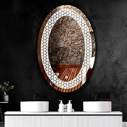KRELIX Oval Wall Mounting Mirror with Light |Bathroom,Venity,Smart Mirror Size 18X24 inch| LED Mirror 3 Tone (Cool, Natural, Warm White).-image-3